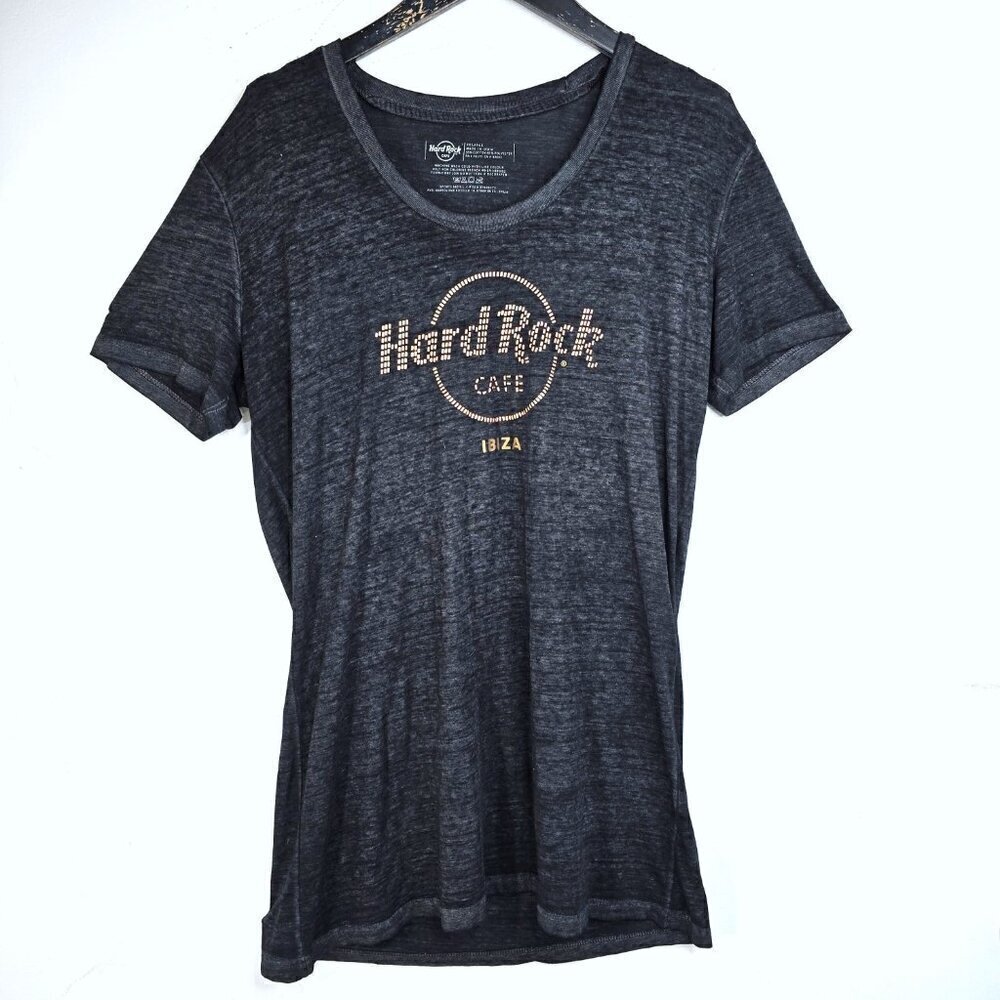 Hard Rock Cafe IBIZA Official Black Studded Burnout Tee Women XXL